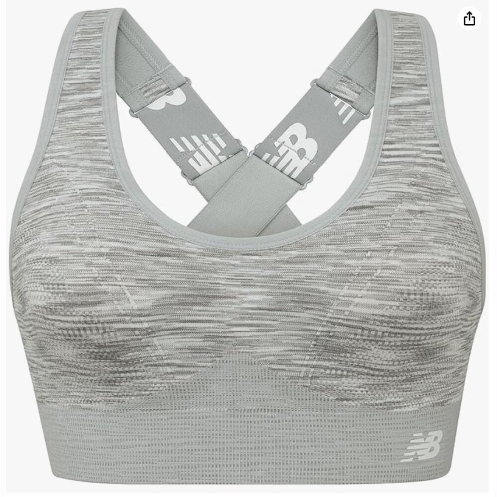 NWT New Balance Seamless Medium Impact Sports Bra Gray White Women's Size S